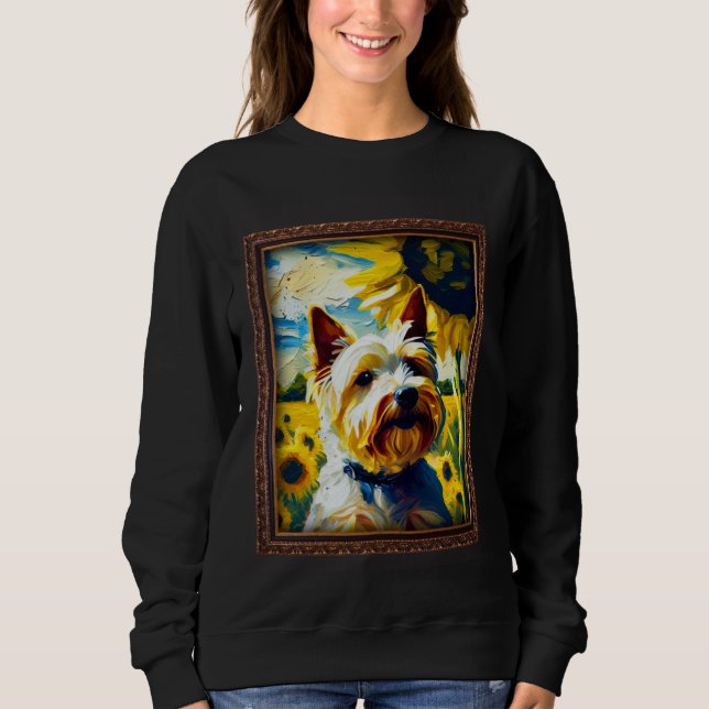 Biewer Terrier Painting Sunflower Flower Mom Women T Shirt (Framsida)