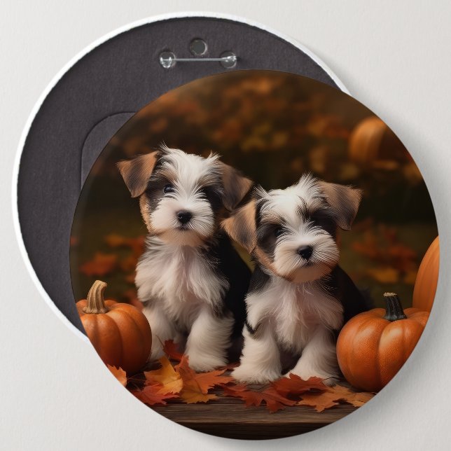 Biewer Terrier Puppy Autumn Delight Pumpkin Knapp (Framsida & baksida)