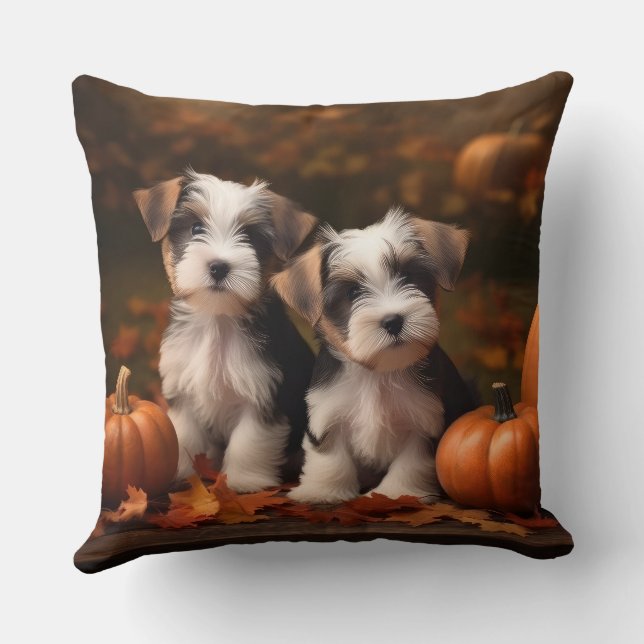 Biewer Terrier Puppy Autumn Delight Pumpkin Kudde (Baksida)