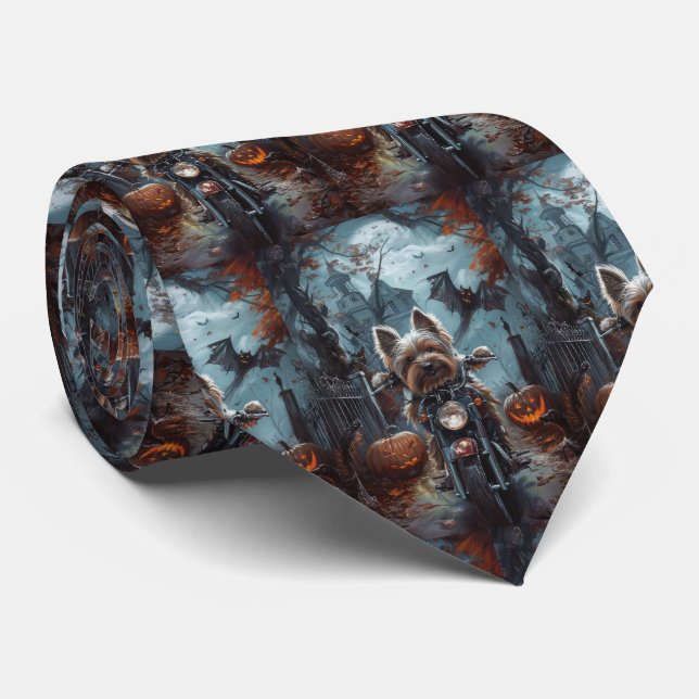 Biewer Terrier Ridande Motorcykel Halloween Skräck Slips (Rullad)