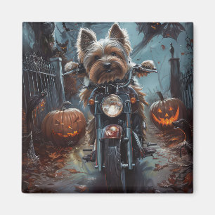 Biewer Terrier Riding Motorcykel Halloween Scary Magnet