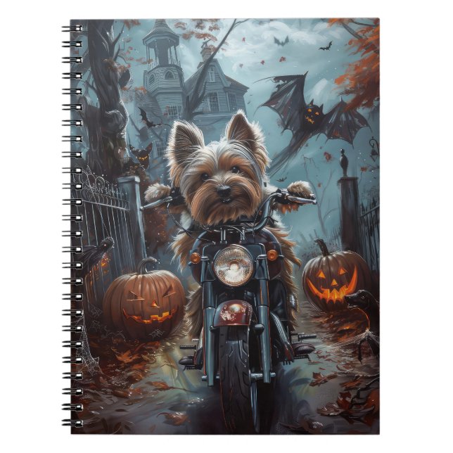 Biewer Terrier Ridning Motorcykel Halloween Skräck Anteckningsbok (Framsidan)