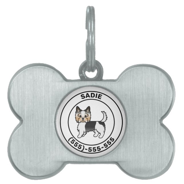Biewer Terrier Serieteckning Hund Med Namn & Numme ID-bricka Husdjur (Framsidan)