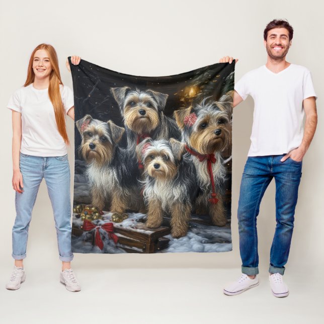 Biewer Terrier Snöig släde juldekoration Fleecefilt (På plats)