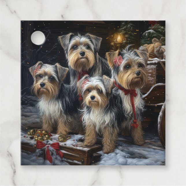 Biewer Terrier Snöig släde juldekoration Gåvor Etiketter (Framsida)