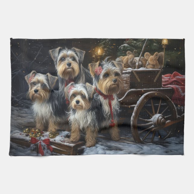 Biewer Terrier Snöig släde juldekoration Kökshandduk (Horisontell)