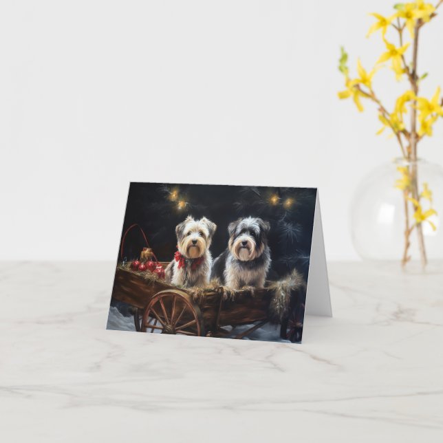 Biewer Terrier Snöig släde Juldekoration Kort (Gul blomma)