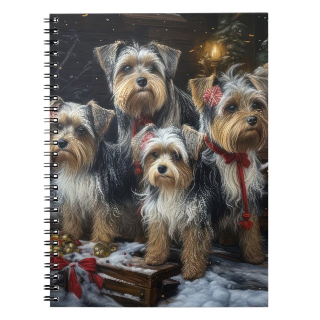 Biewer Terrier Snowy Sleigh-juldekretet Anteckningsbok (Framsidan)
