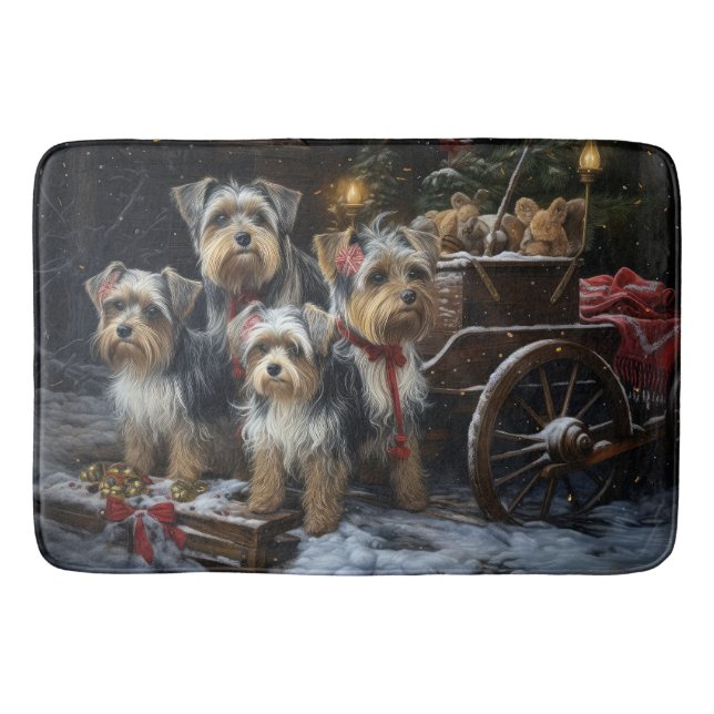Biewer Terrier Snowy Sleigh-juldekretet Badrumsmatta (Framsidan)