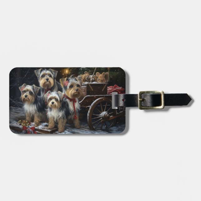 Biewer Terrier Snowy Sleigh-juldekretet Bagagebricka (Horisontell Framsida)