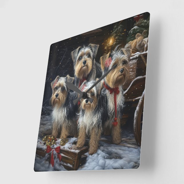 Biewer Terrier Snowy Sleigh-juldekretet Fyrkantig Klocka (Vinkel)