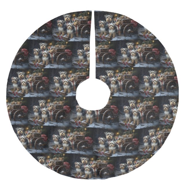 Biewer Terrier Snowy Sleigh-juldekretet Julgransmatta Borstad Polyester (Framsidan)