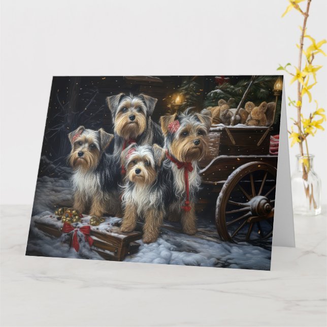 Biewer Terrier Snowy Sleigh-juldekretet Kort (Gul blomma)