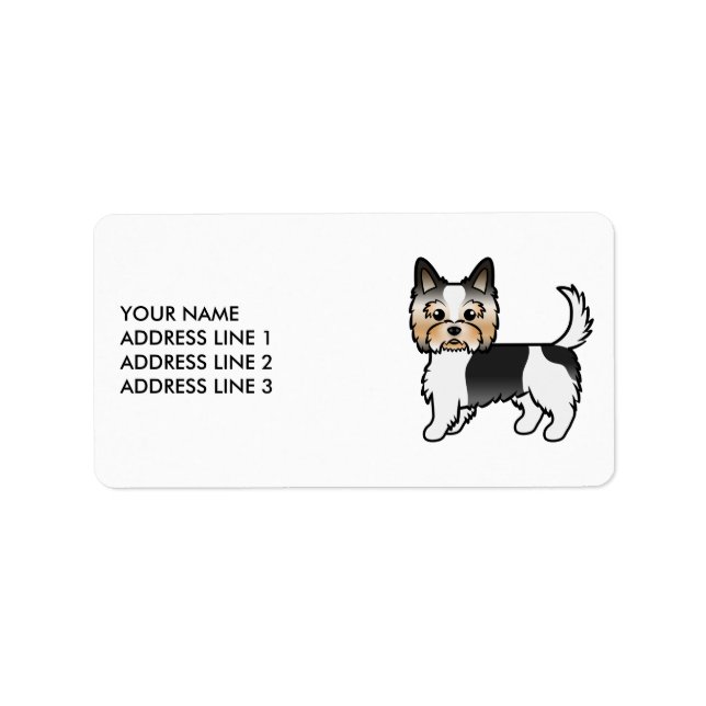 Biewer Terrier Sött Serieteckning Hund & Anpassad  Adressetikett (Framsidan)