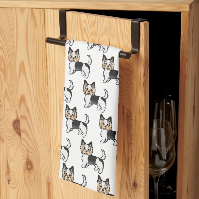 Biewer Terrier Sött Serieteckning Hundmönster Kökshandduk (Thirds Fold)