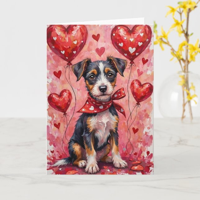 Biewer Terrier Valentine’s Day Dog with Hearts Red Kort (Gul blomma)
