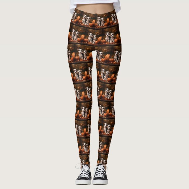 Biewer Terrier Valp Höstglädje Pumpa  Leggings (Framsida)