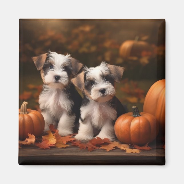 Biewer Terrier Valp Höstglädje Pumpa Magnet (Framsidan)