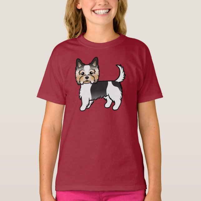 Biewer Terrier Yorkshire Terrier Sött Tecknat Hund T Shirt (Framsida)