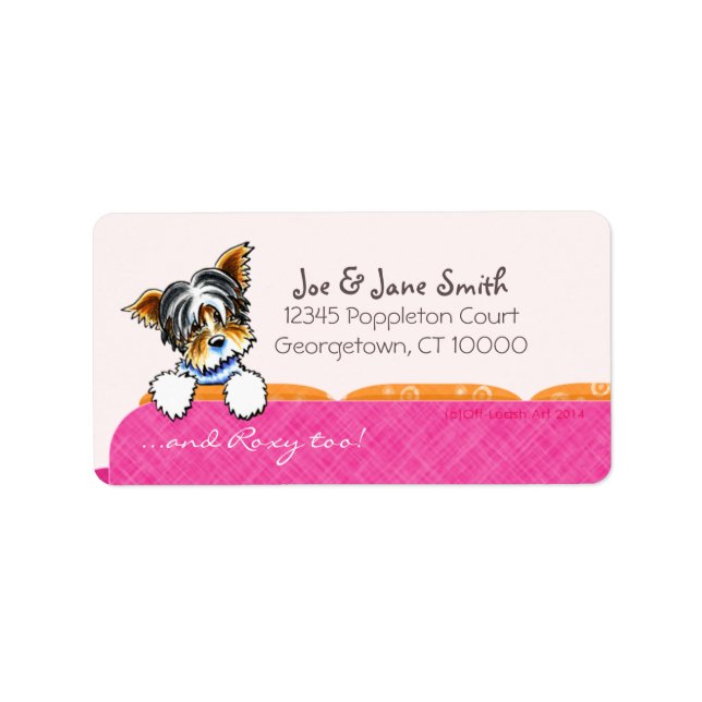 Biewer Yorkie Rosa Couch Anpassningsbar Pet Namn Adressetikett (Framsidan)