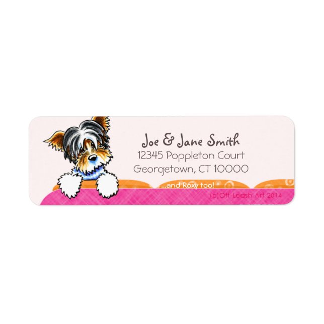 Biewer Yorkie Rosa Couch Anpassningsbar Pet Namn Returadress Etikett (Framsidan)