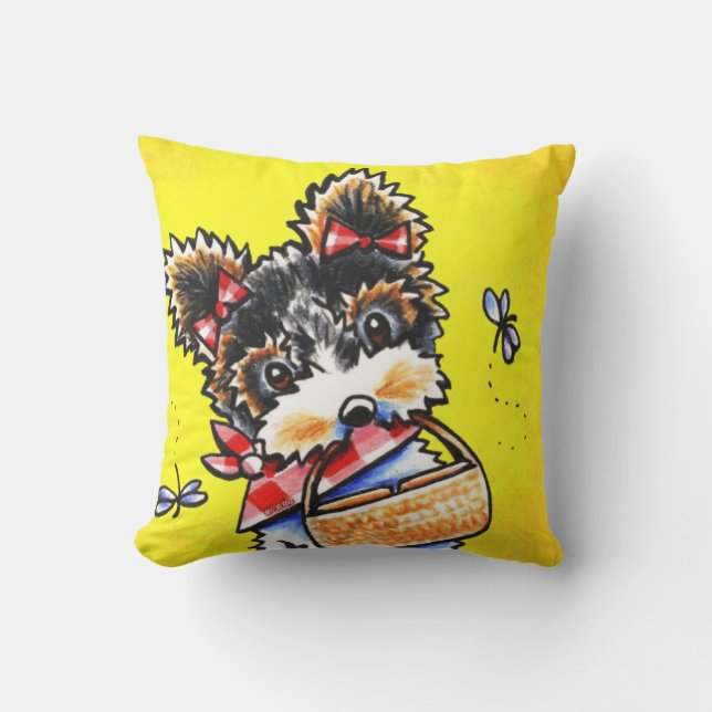 Biewer Yorkie Summer Picnic Gult Kudde (Framsida)