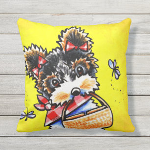Biewer Yorkie Summer Picnic Gult Kudde