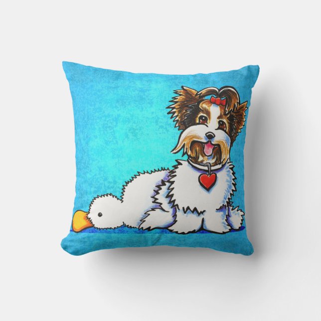 Biewer Yorkie Wanna Play Blue Kudde (Framsida)