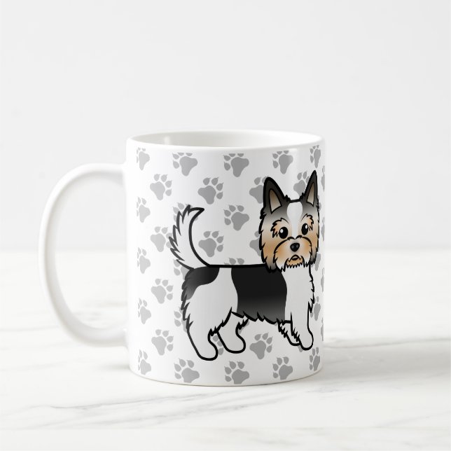 Biewer Yorkshire Terrier Tecknad hund & Tassar Kaffemugg (Vänster)