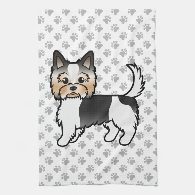 Biewer Yorkshire Terrier Tecknad hund & Tassar Kökshandduk (Vertikal)
