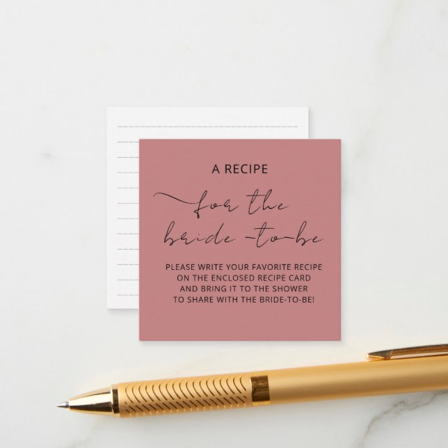Bifogad kort "ETT RECEPT" för bröllopsduschen. (Fram/Back In Situ)