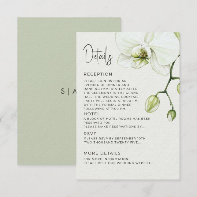 Bifogad kortdetalj för Wedding Orchid.  Tilläggskort (Fram/baksida)