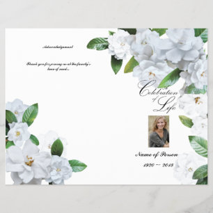 BiFold-begravningsprogram - vita Gardenias Reklamblad
