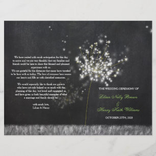 Bifold Program Bröllop för Glittery Blommigt Chalk