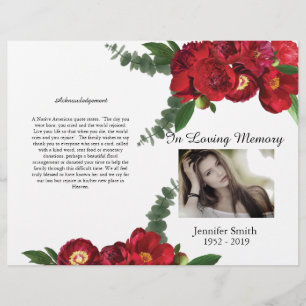 BiFold Red Peony-begravningsprogram Reklamblad