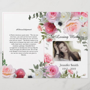BiFold-Rosa ros-begravningsprogram Reklamblad