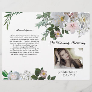 BiFold White Cherry Blommar Ro Funeral Programme Reklamblad