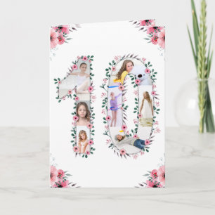 Big 10 Birthday Girl Photo Collage Rosa Flower Kort
