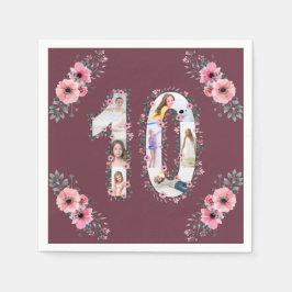 Big 10 Birthday Girl Photo Collage Rosa Flower Pappersservett