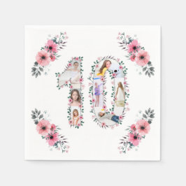 Big 10 Birthday Girl Photo Collage Rosa Flower Pappersservett