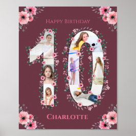 Big 10 Birthday Girl Photo Collage Rosa Flower Poster