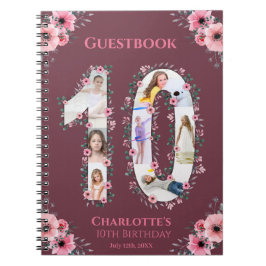 Big 10 Birthday Girl Photo Rosa Flower Guestbook Anteckningsbok