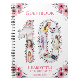 Big 10 Birthday Girl Photo Rosa Flower Guestbook Anteckningsbok