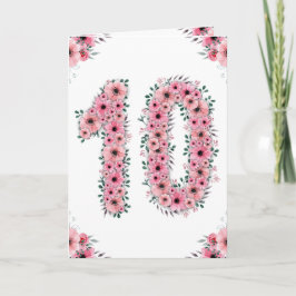 Big 10 Birthday Girl Rosa Flowers Grönt Foliage Kort