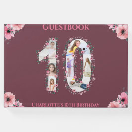 Big 10 Birthday Photo Collage Flower Girl Rosa Gästböcker