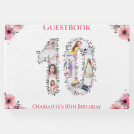 Big 10 Birthday Photo Collage Flower Girl White Gästböcker
