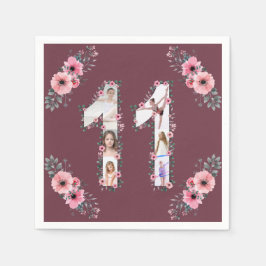 Big 11 Birthday Girl Photo Collage Rosa Flower Pappersservett