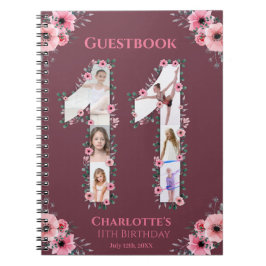 Big 11 Birthday Girl Photo Rosa Flower Guestbook Anteckningsbok