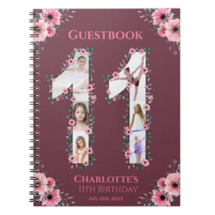Big 11 Birthday Girl Photo Rosa Flower Guestbook Anteckningsbok