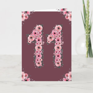 Big 11 Birthday Rosa Flowers Grönt Foliage Girl Kort